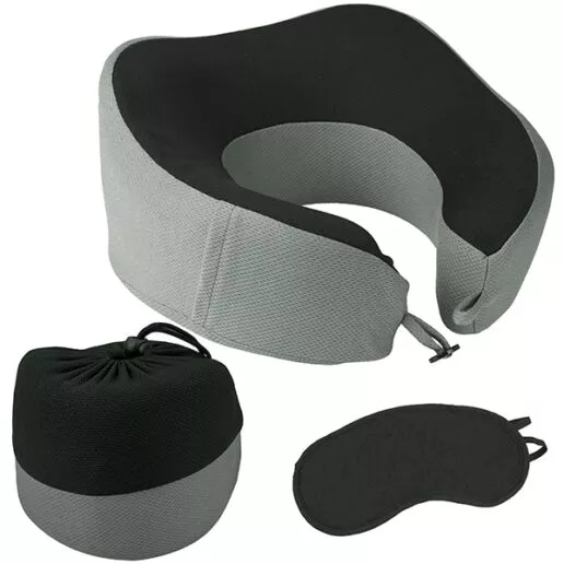 "MEMORY FOAM" כרית נסיעות לצוואר מרופדת עם כיסוי לעיניים מק"ט: 4647 כרית נסיעות מתקפלת לתוך פאוץ' נשיאה ספוג זיכרון ארגונומי לתמיכה נוחה לראש והצוואר בזמן ישיבה