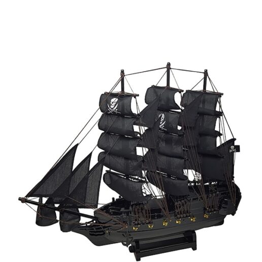 אוניית פיראטים מפרש שחור עבודת יד מעץ בצבע שחור