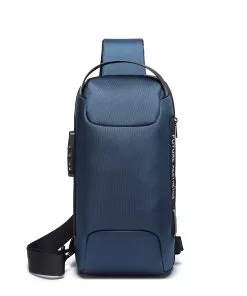 תיק צד נגד גניבות עמיד במים עם נעילה TSA וכבל USB מובנה לטעינה ניידים יוניסקס צבע כחול מבית המותג BANGE