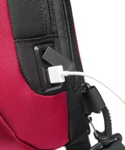 תיק צד נגד גניבות עמיד במים עם נעילה TSA וכבל USB מובנה לטעינה ניידים יוניסקס צבע אדום מבית המותג BANGE