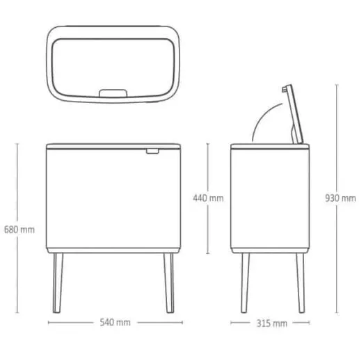 BO טאץ פח הפרדה 11+23 ליטר שחור מט Brabantia