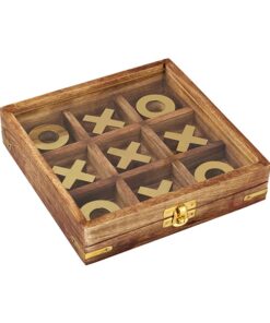 משחק איקס עיגול XO עם כלים מנחושת במארז עץ מפואר