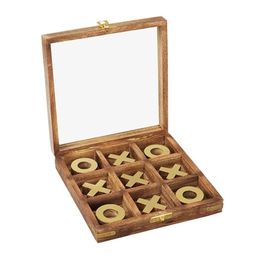 משחק איקס עיגול XO עם כלים מנחושת במארז עץ מפואר