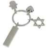 מחזיק מפתחות מתכתי "חמסה, לב, מגן דוד" עם לוחית מלבנית למיתוג