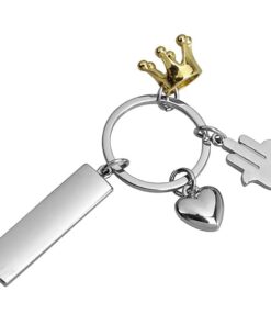 מחזיק מפתחות מתכתי "חמסה, לב, כתר זהב" עם לוחית מלבנית למיתוג