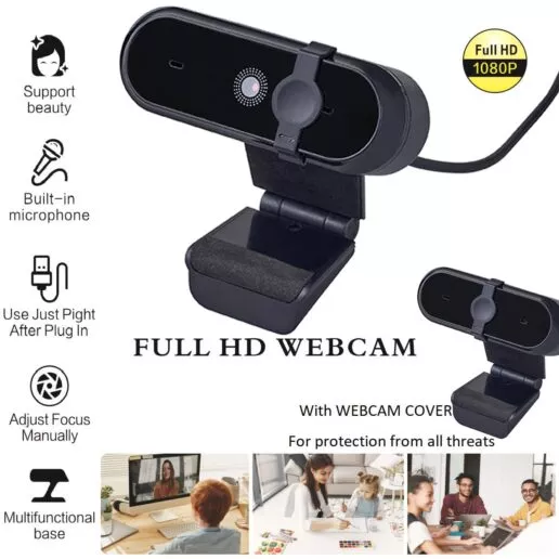 מצלמת רשת למחשב WEBCAM 1080P FULL HD עם תריס ביטחון להגנת הפרטיות