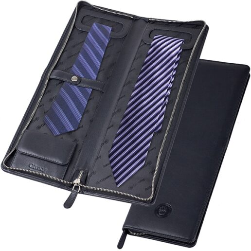 תיק נסיעות מהודר לעניבות וסיכות עור נאפה שחור מבית המותג גבעוני