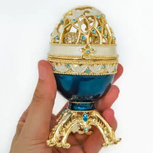 ביצת פברז'ה כחולה מוזהבת עם פיל מוזהב Golden Blue Faberge Egg with a Golden Elephant - קופסת תכשיטים Keren Kopal