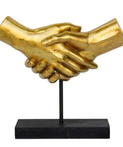 פסל אומנותי מוזהב "יד לוחצת יד" בסיס שחור