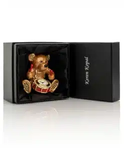 דוב חום עם שעון בתוף Brown Bear with Clock in a Drum- קופסת תכשיטים Keren Kopal