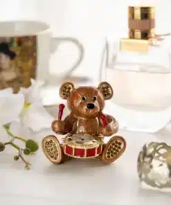 דוב חום עם שעון בתוף Brown Bear with Clock in a Drum- קופסת תכשיטים Keren Kopal