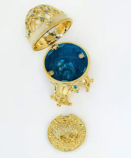 ביצת פברז'ה כחולה מוזהבת עם פיל מוזהב Golden Blue Faberge Egg with a Golden Elephant - קופסת תכשיטים Keren Kopal