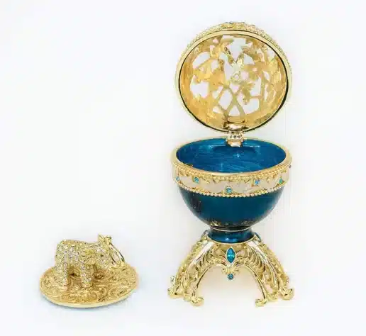 ביצת פברז'ה כחולה מוזהבת עם פיל מוזהב Golden Blue Faberge Egg with a Golden Elephant - קופסת תכשיטים Keren Kopal