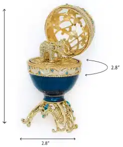 ביצת פברז'ה כחולה מוזהבת עם פיל מוזהב Golden Blue Faberge Egg with a Golden Elephant - קופסת תכשיטים Keren Kopal