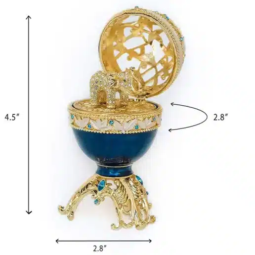 ביצת פברז'ה כחולה מוזהבת עם פיל מוזהב Golden Blue Faberge Egg with a Golden Elephant - קופסת תכשיטים Keren Kopal