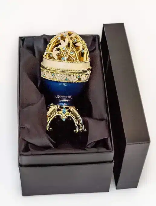 ביצת פברז'ה כחולה מוזהבת עם פיל מוזהב Golden Blue Faberge Egg with a Golden Elephant - קופסת תכשיטים Keren Kopal