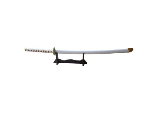 חרב אנימה באורך מטר על מעמד עץ - לבנה/להב ירוקה